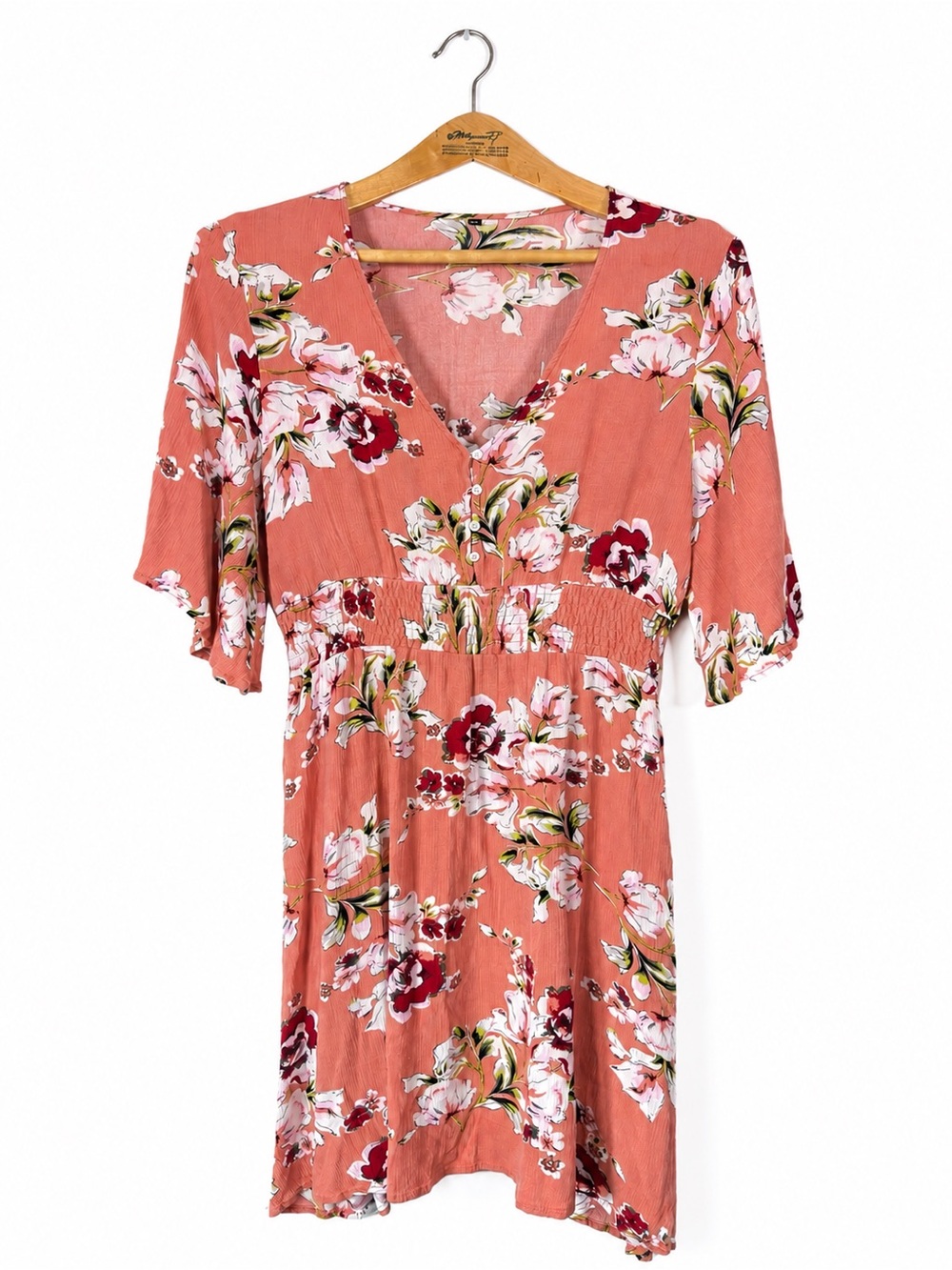 Floral Smocked Midi Dress Floral Size XL Coral Casual Comfy Cozy Spring Summer